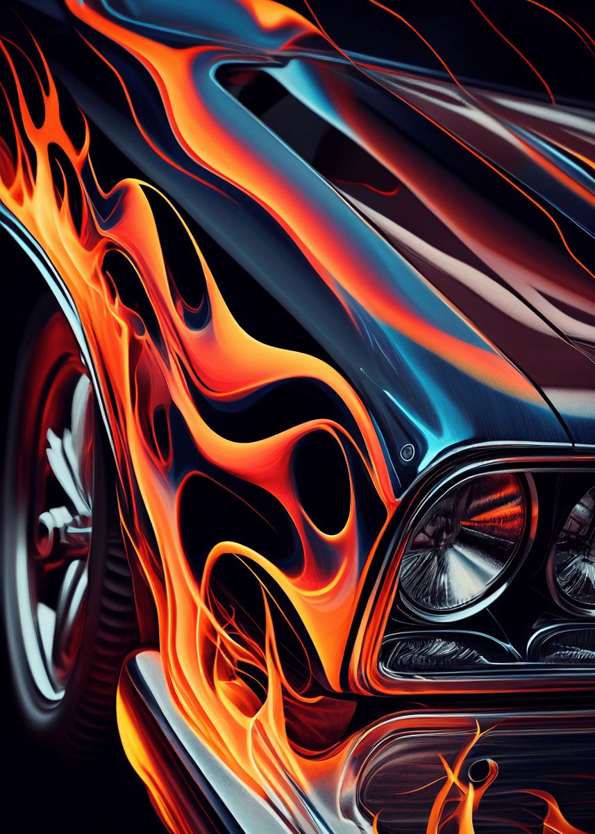 'Abstract Muscle Car Flames' Poster, picture, metal print, paint by ...