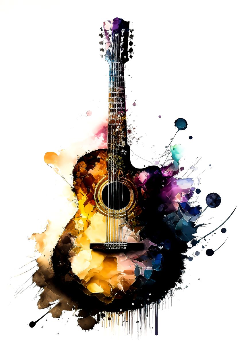 'Guitar watercolor ' Poster by Raheel Hollis | Displate