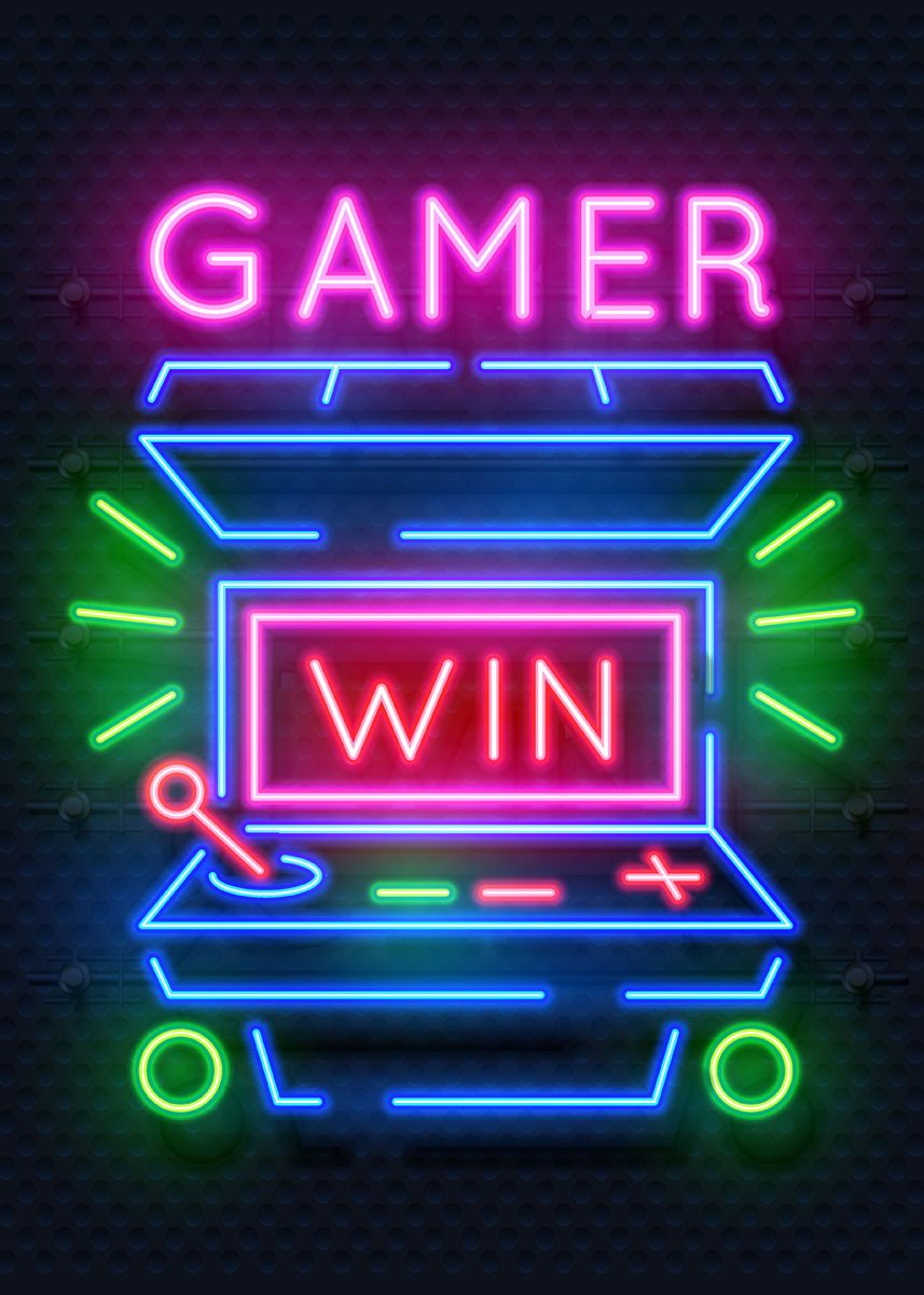 'arcade Gamer Neon Gaming' Poster, Picture, Metal Print, Paint By 