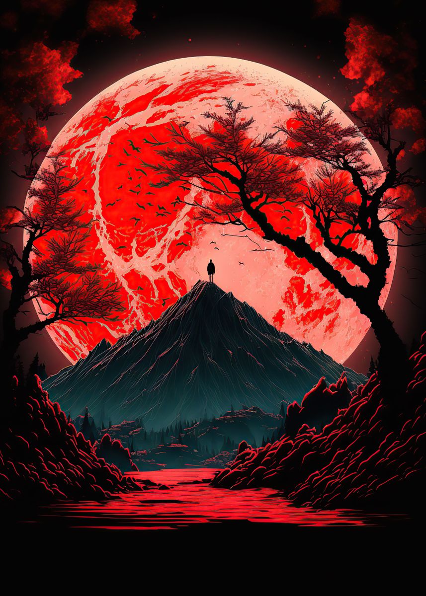 'Red Moon Japan' Poster, picture, metal print, paint by Coral Blackwell ...