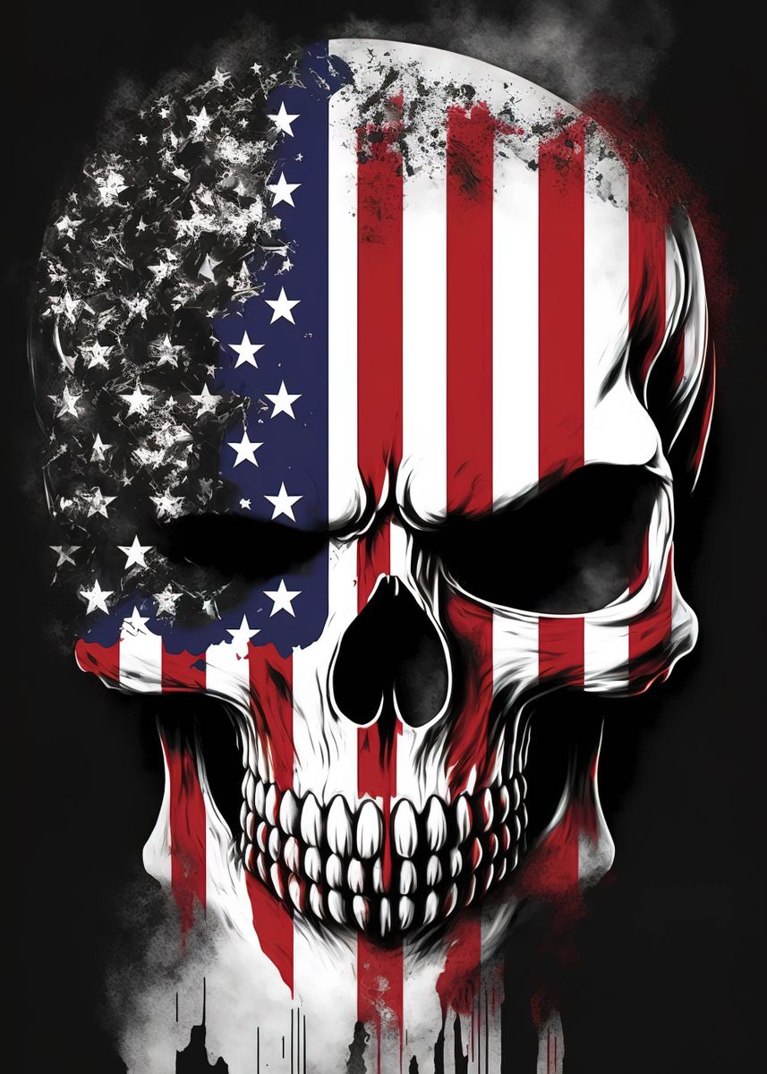 'Skull with American Flag' Poster, picture, metal print, paint by ...