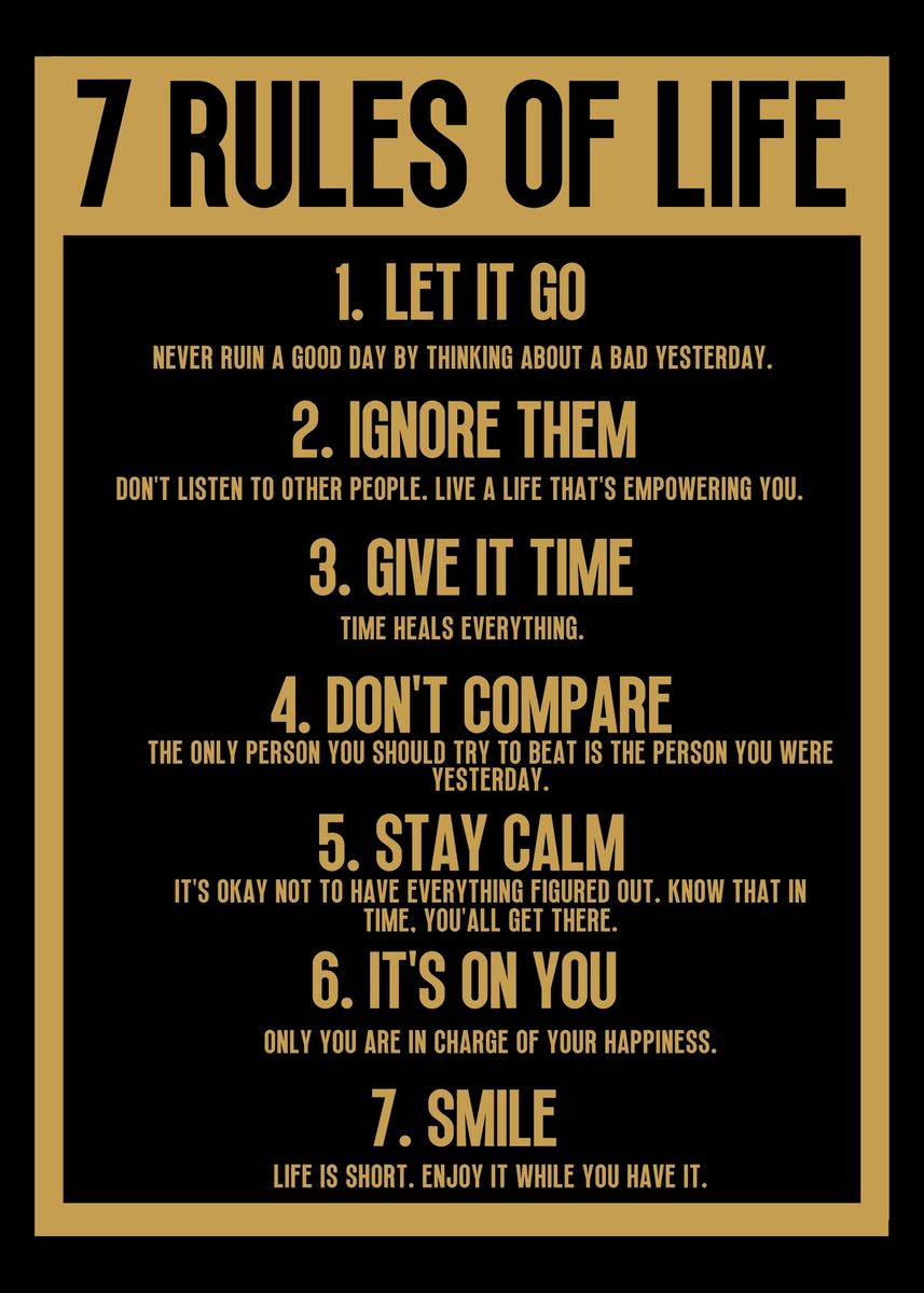 '7 Rules of Life' Poster, picture, metal print, paint by Yess | Displate