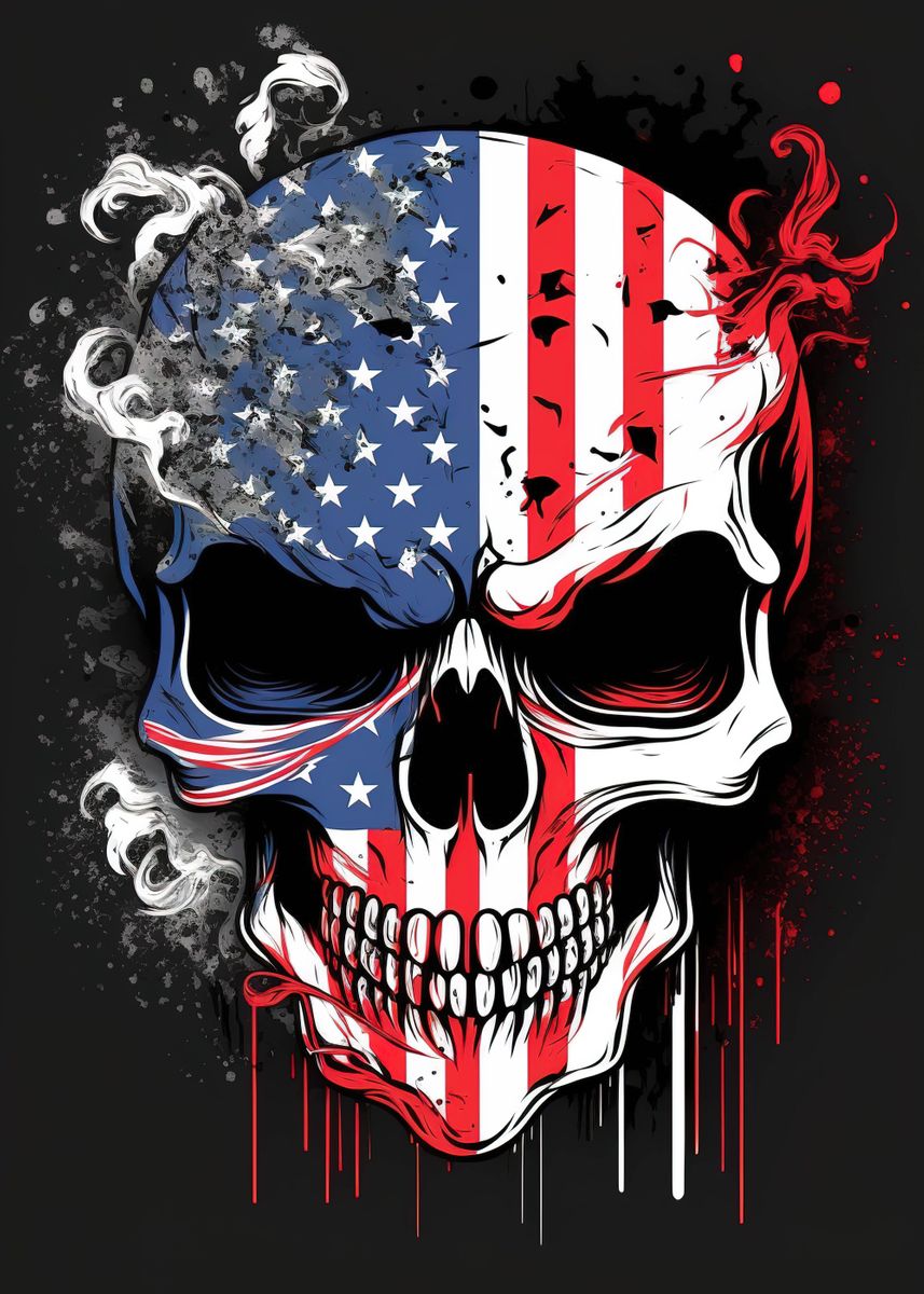 'Skull with American Flag' Poster, picture, metal print, paint by ...