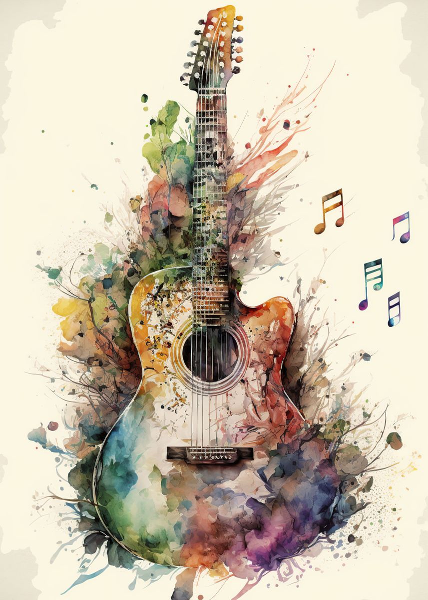 'Guitar watercolor' Poster, picture, metal print, paint by Raheel ...