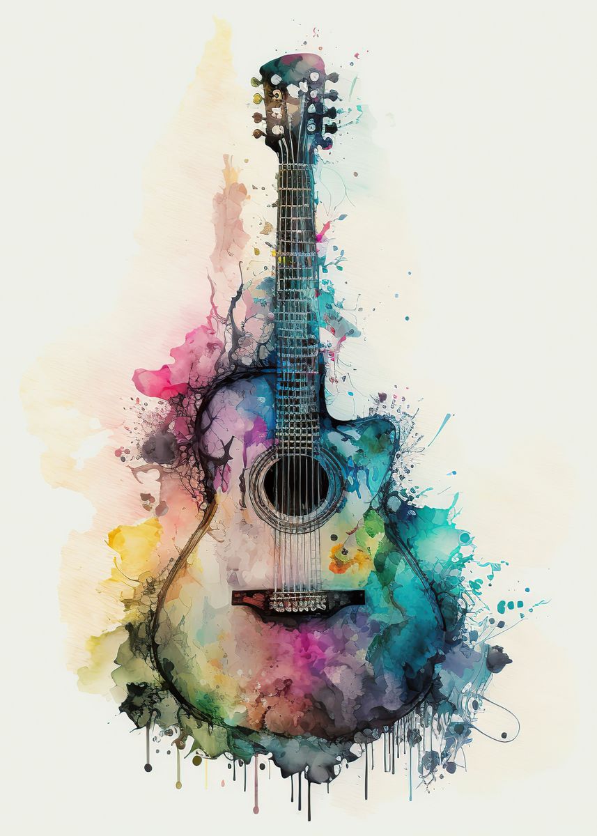 'guitar Watercolor' Poster, Picture, Metal Print, Paint By Raheel 