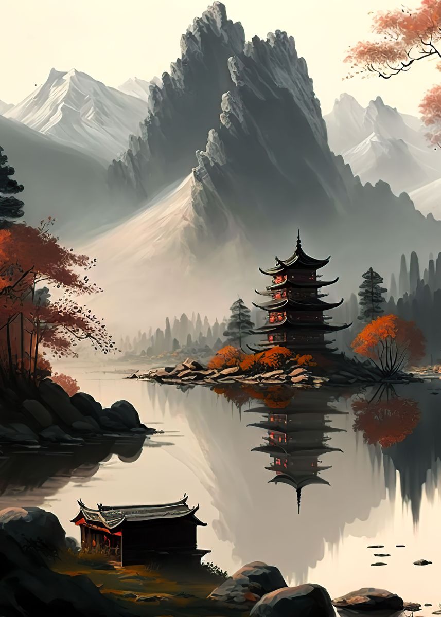 Wall Mural Lonely Samurai - Mountain Landscape, Japanese