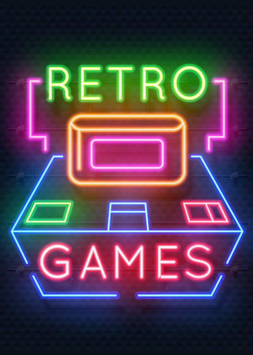 'Retro Games Neon Gaming' Poster by Bailey DHeath | Displate