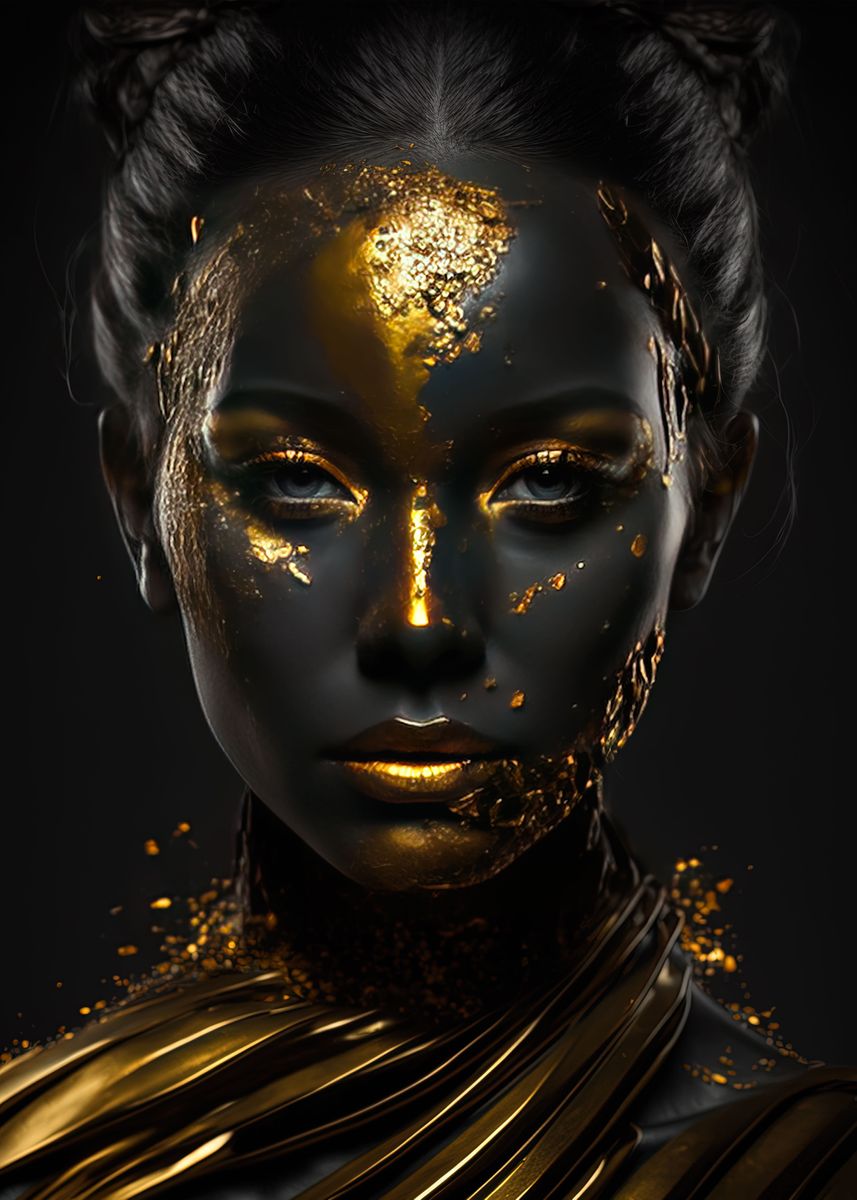 'Afro Woman Black Gold skin' Poster, picture, metal print, paint by ...