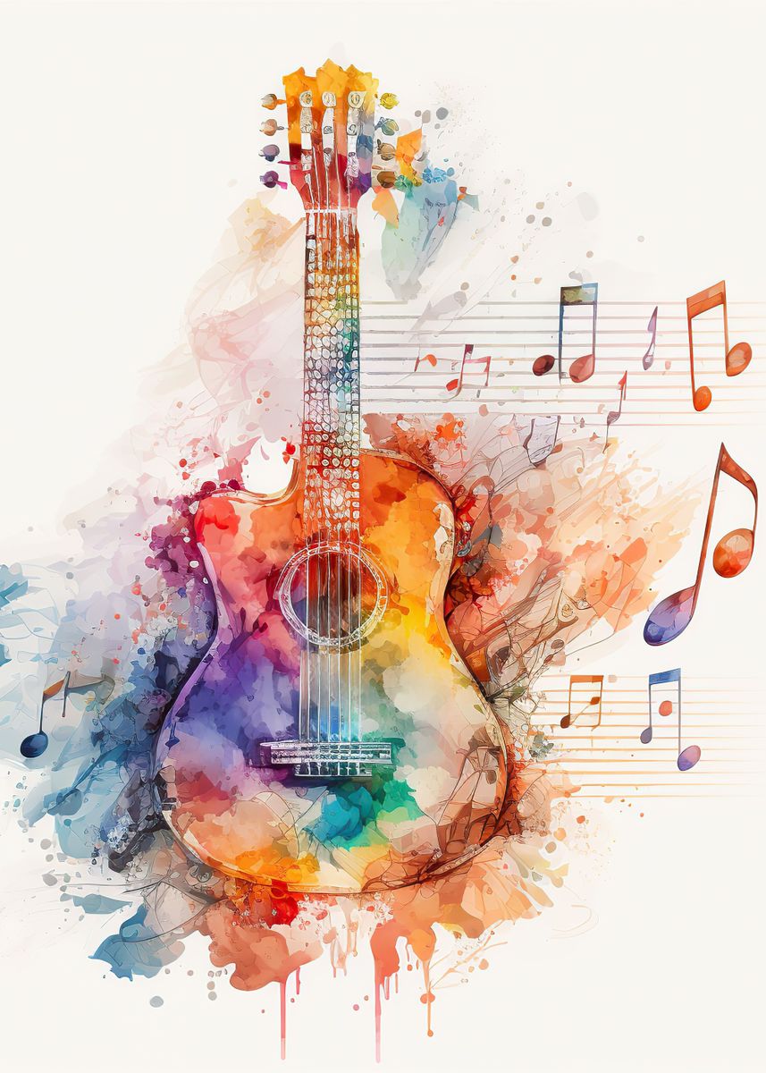 'guitar Watercolor' Poster, Picture, Metal Print, Paint By Raheel 