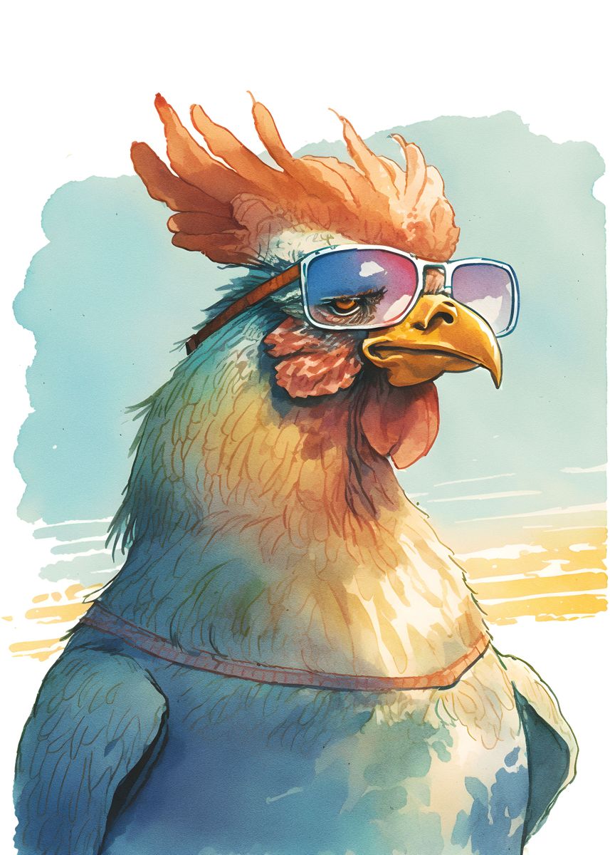 'Funny rooster' Poster, picture, metal print, paint by Elz art | Displate