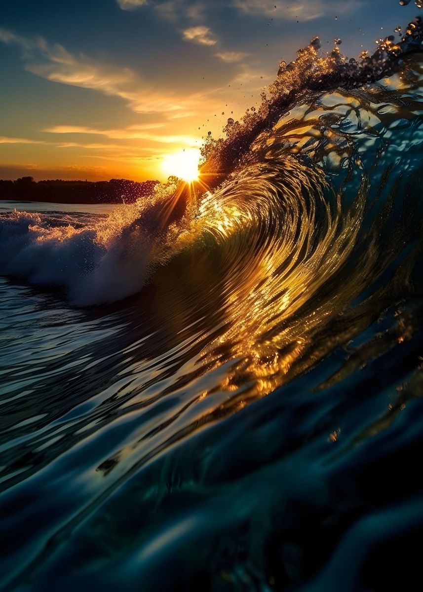 'Sunset Ocean Wave' Poster, picture, metal print, paint by David ...