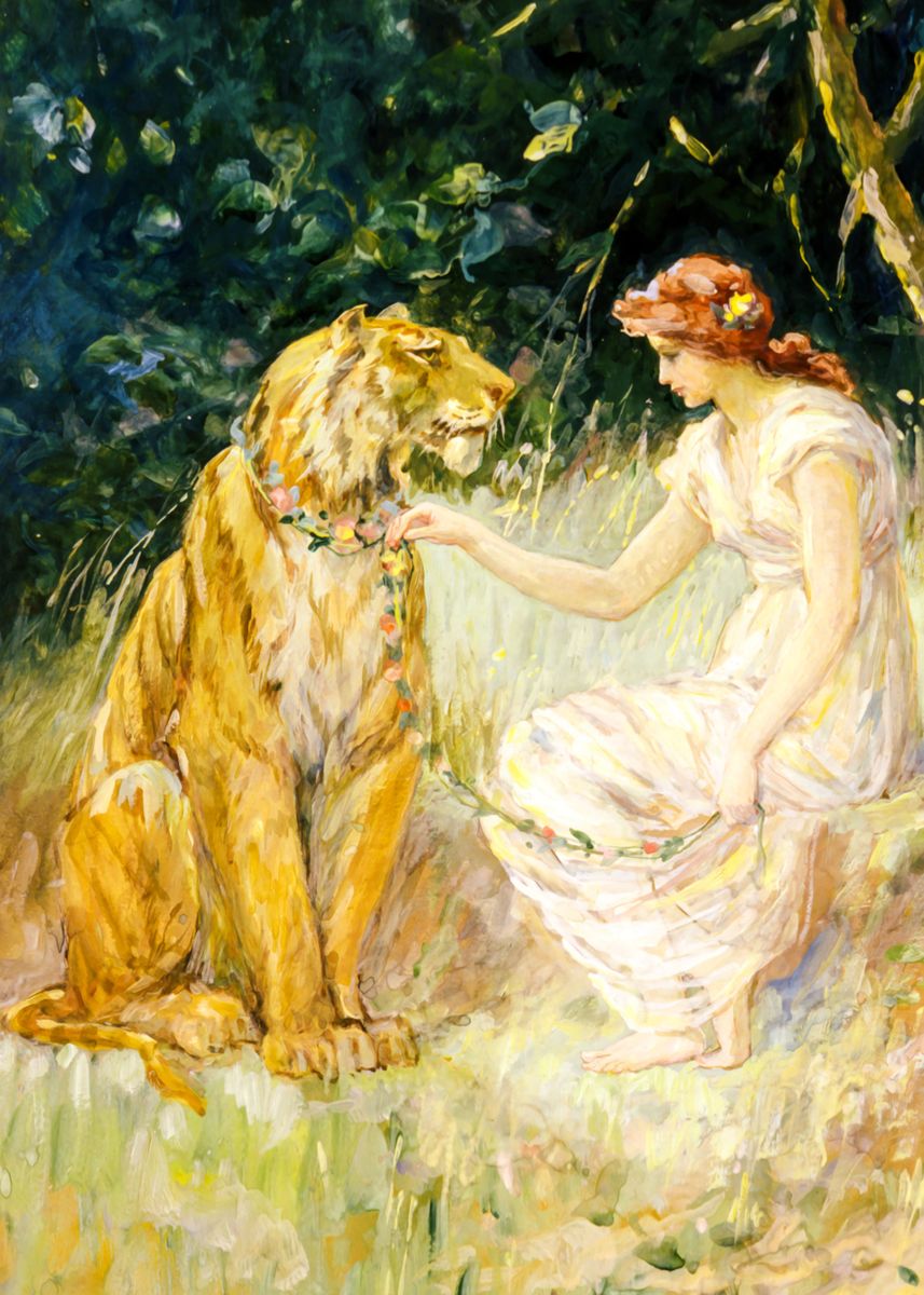 'lady and tiger' Poster, picture, metal print, paint by Travel Travel ...