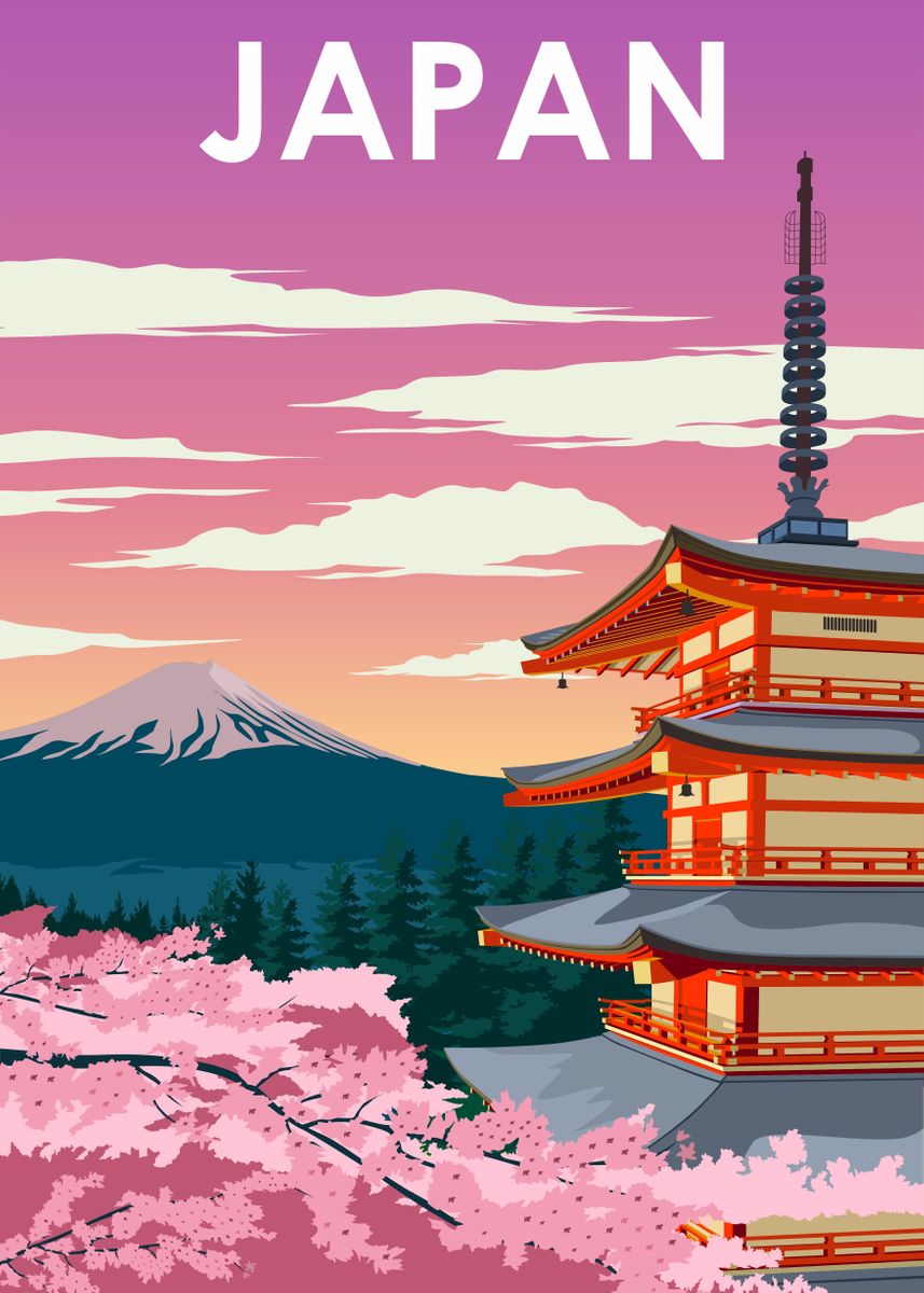 'Japan Travel Poster' Poster, picture, metal print, paint by Jorn ...