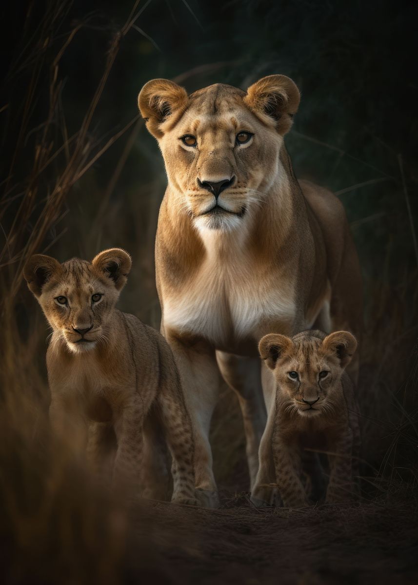 'Lioness With Cubs' Poster, picture, metal print, paint by Five Senses ...