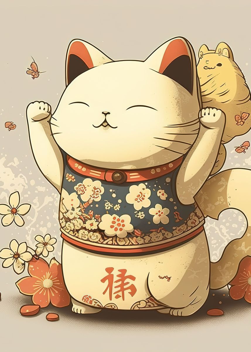 'cute cat japan' Poster by Silhouette Anime Art Displate