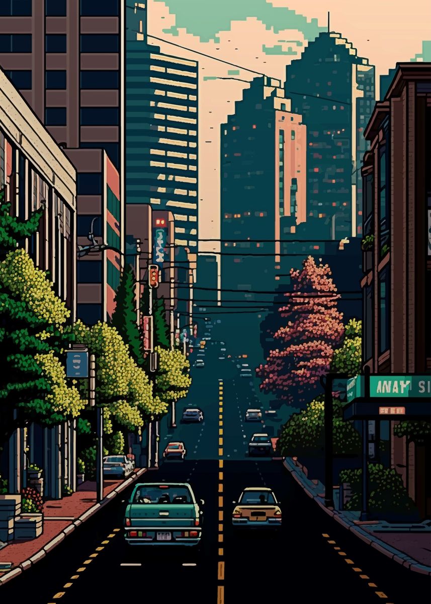 'Portland Pixel art' Poster, picture, metal print, paint by M Art ...