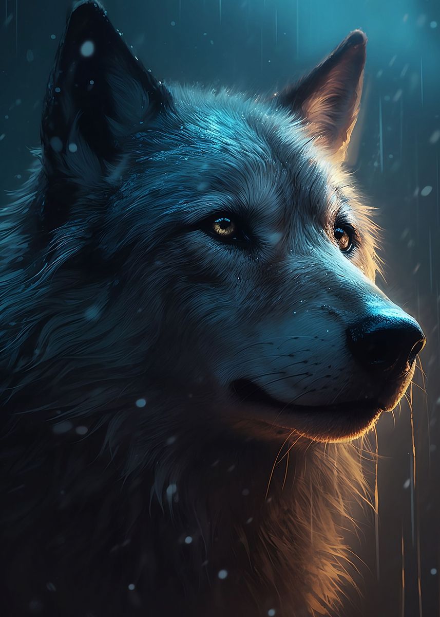 'Sad Wolf in the Rain' Poster, picture, metal print, paint by ...