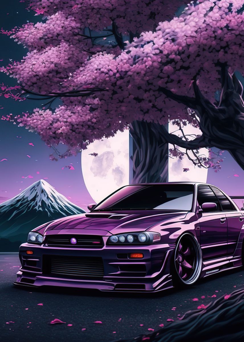 'Car Cherry Blossom Japan' Poster by I Love Displate | Displate