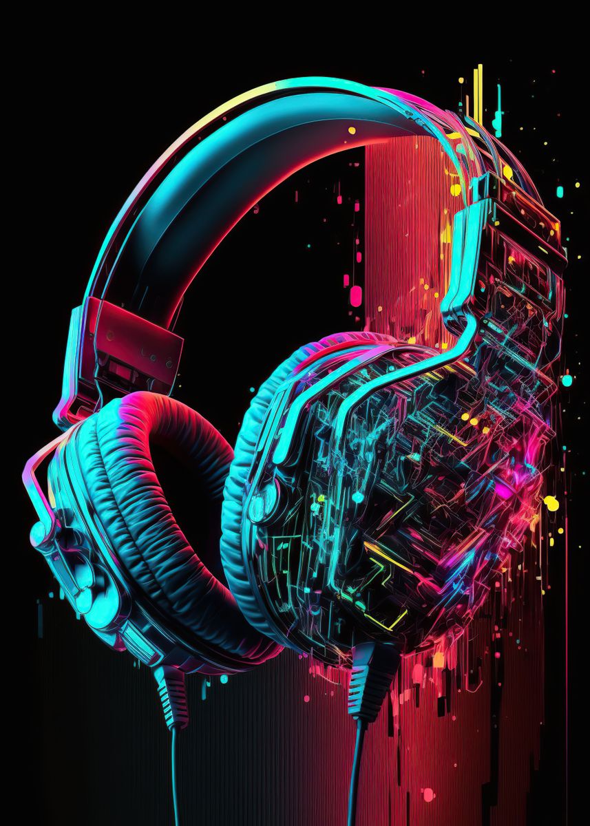 'Headphones music' Poster, picture, metal print, paint by Childs Space ...