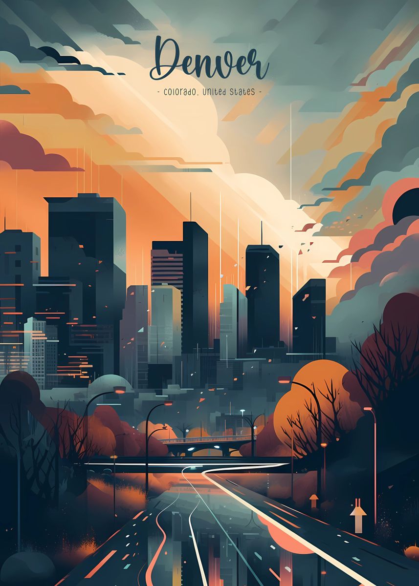 'Denver Cityscape view' Poster, picture, metal print, paint by Marlo ...