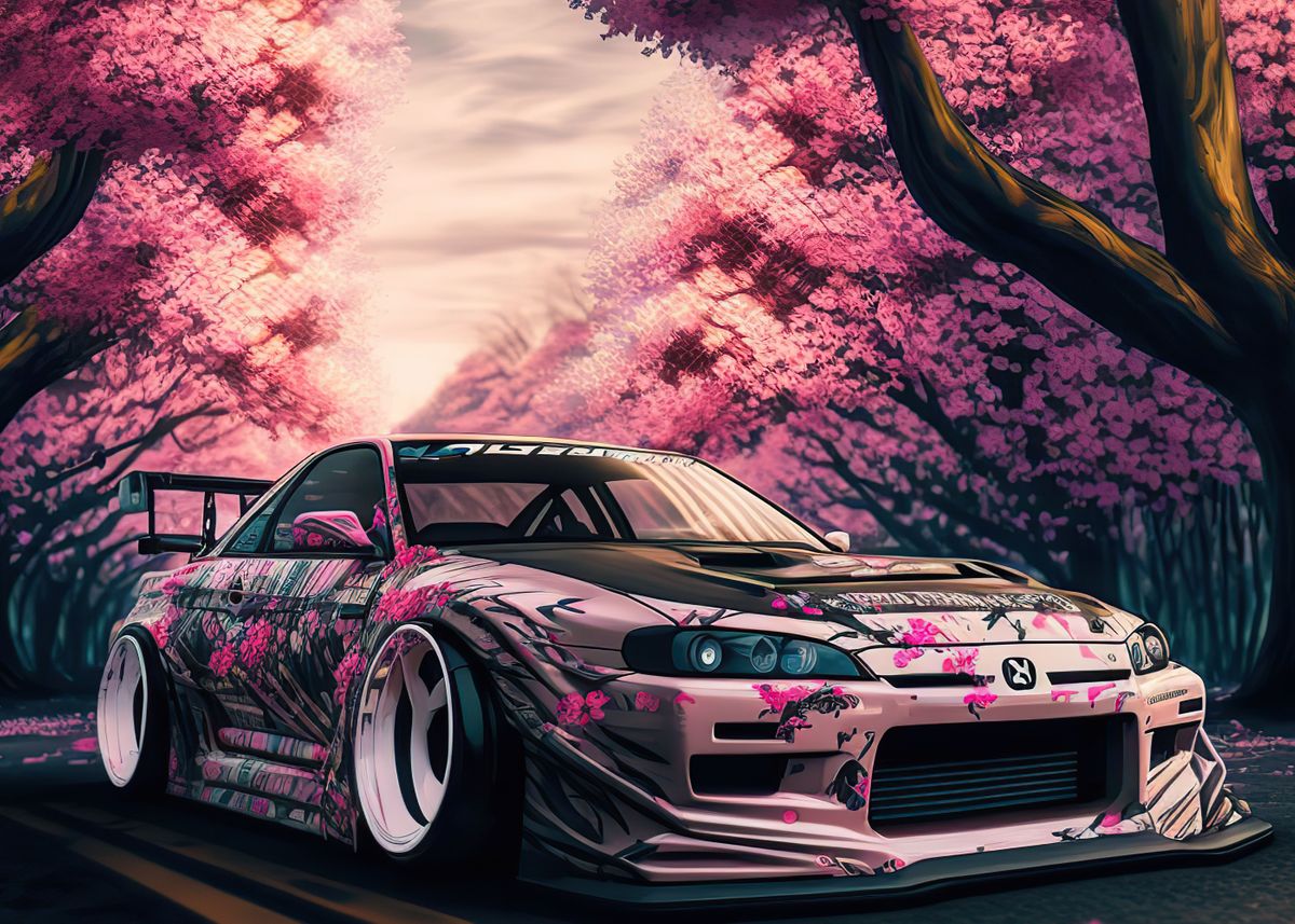  Car Cherry Blossom Japan Poster By I Love Displate Displate