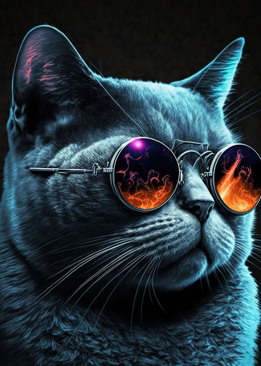 'cat neon' Poster, picture, metal print, paint by MAD SPACE | Displate