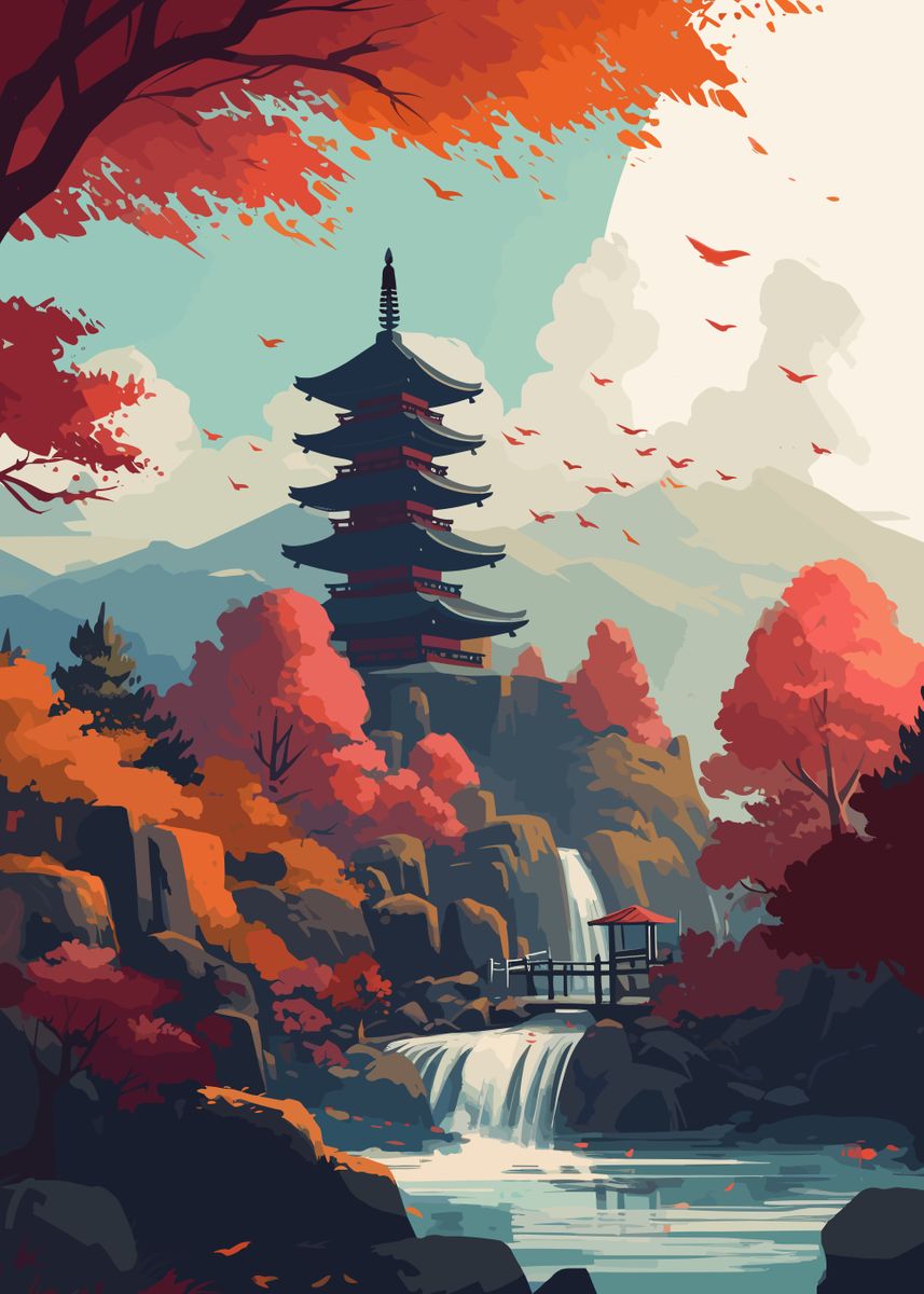 Wall Mural Lonely Samurai - Mountain Landscape, Japanese