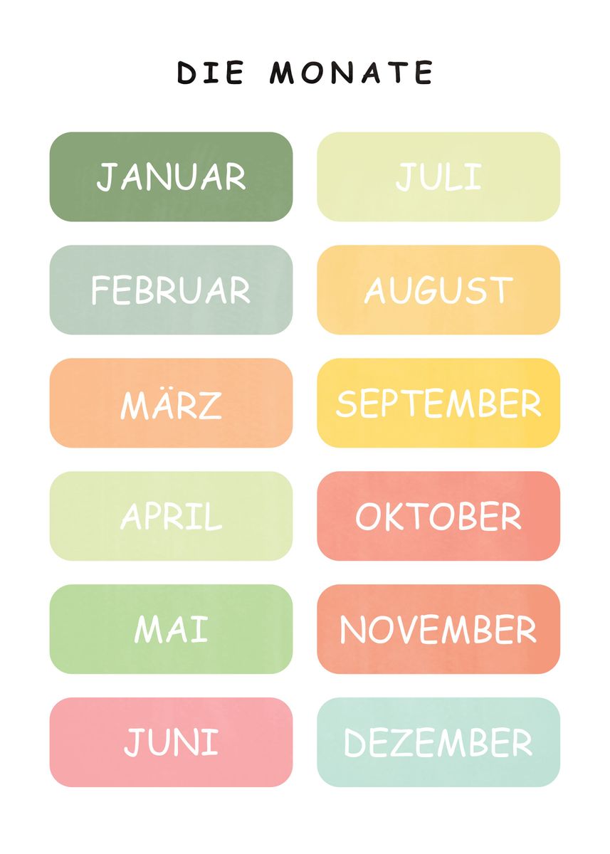 'Kinderzimmer Die Monate' Poster, picture, metal print, paint by