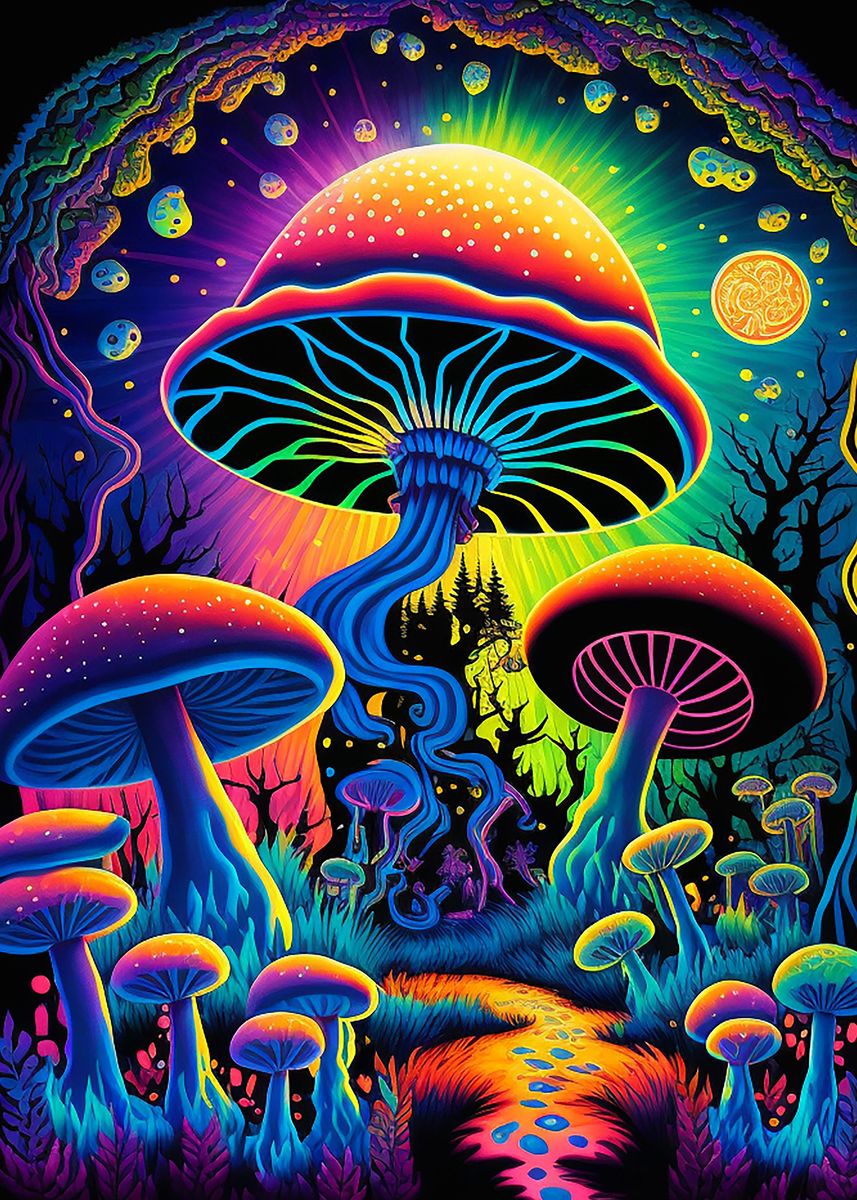 'Psychedelic Mushrooms' Poster, picture, metal print, paint by Freddie