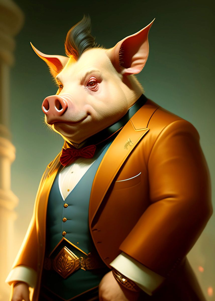 a-pig-in-gangster-costume-poster-picture-metal-print-paint-by