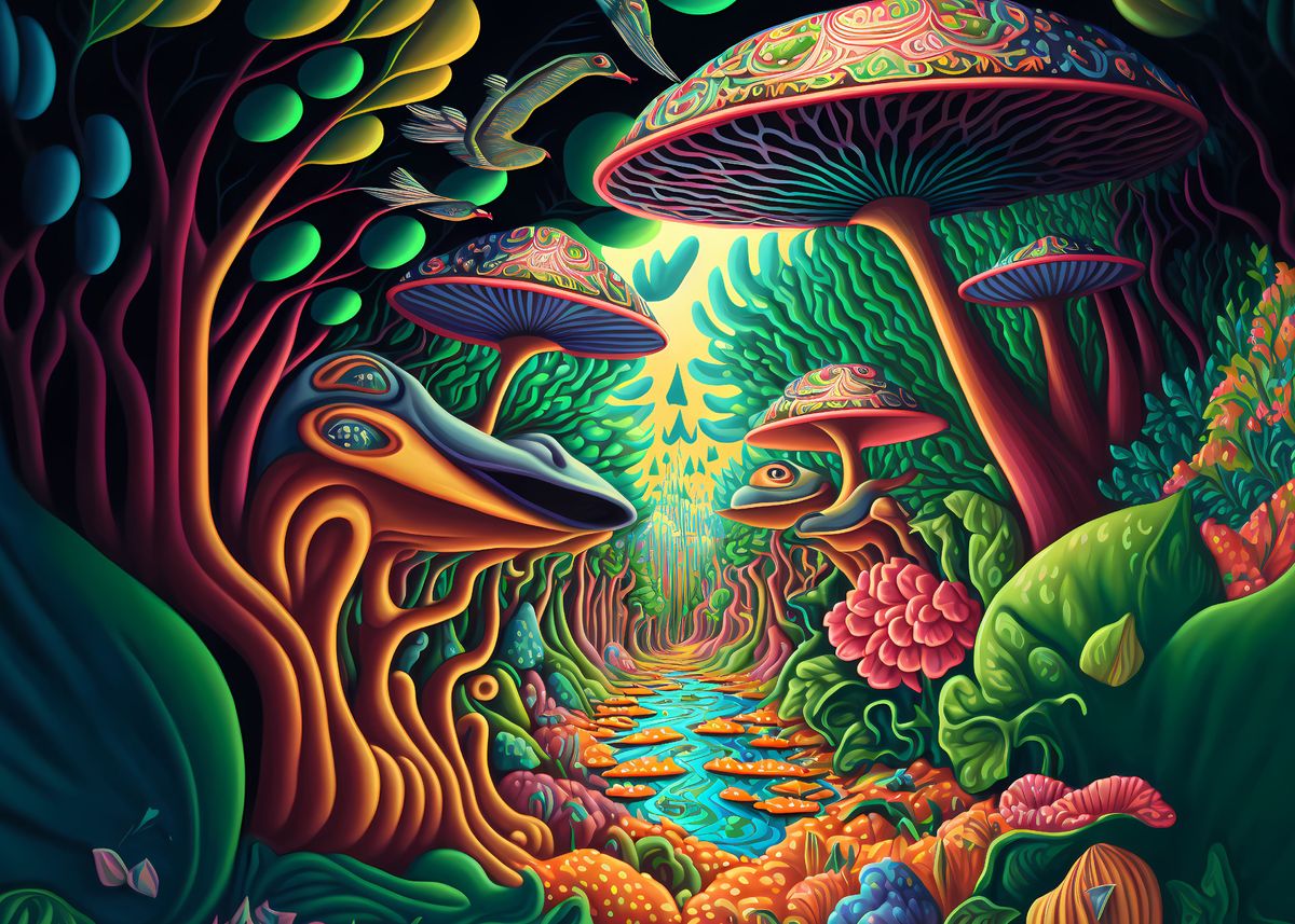Trippy Mushroom Forest Drawings