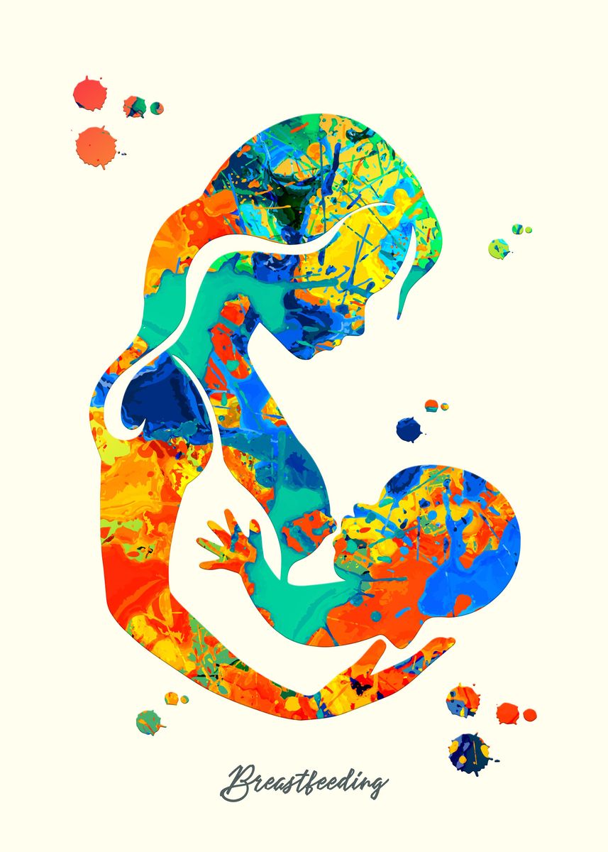 ‘Breastfeeding’ Poster, picture, metal print, paint by Vincent Vorce