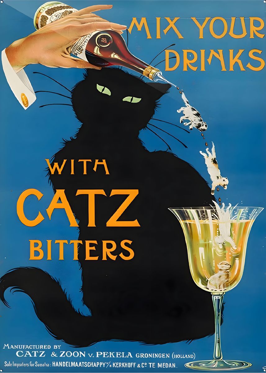 'Vintage Catz Bitters' Poster, picture, metal print, paint by Vintage