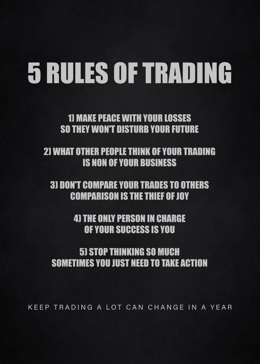 '5 rules of trading' Poster, picture, metal print, paint by ...