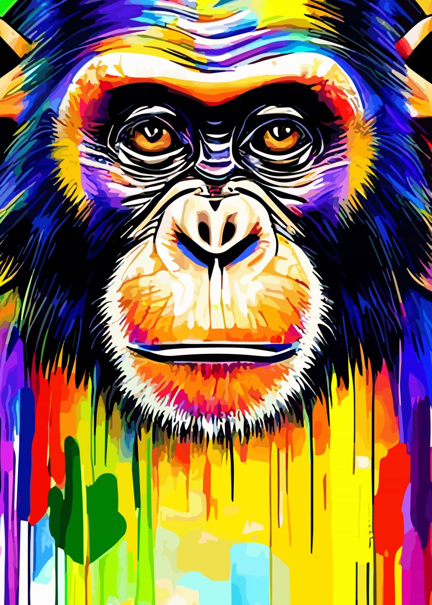 'Chimpanzee Art Portrait' Poster, picture, metal print, paint by Art ...