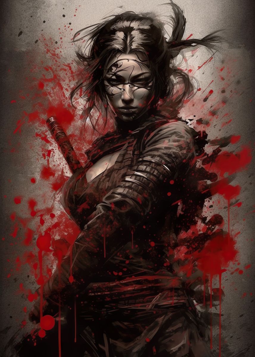 'Dangerous samurai geisha' Poster, picture, metal print, paint by