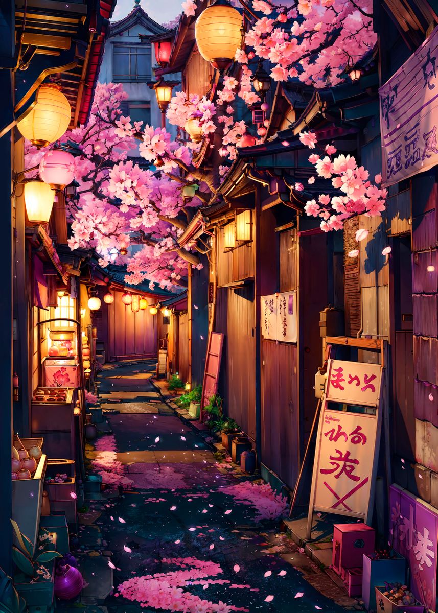 'Cherry Blossom Back Alley' Poster, picture, metal print, paint by Ann ...