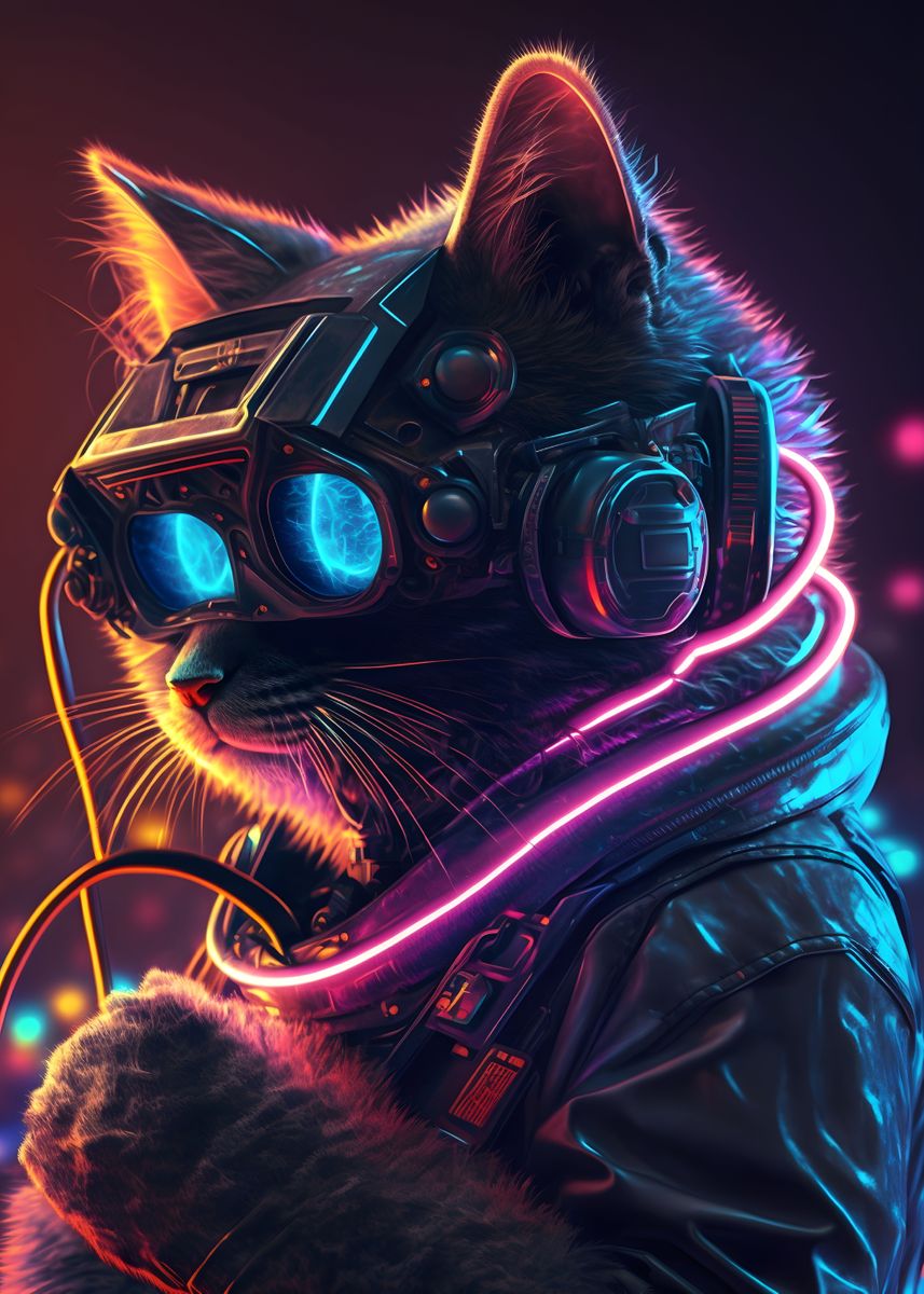 'Cyberpunk Human Cat' Poster, picture, metal print, paint by Creative ...
