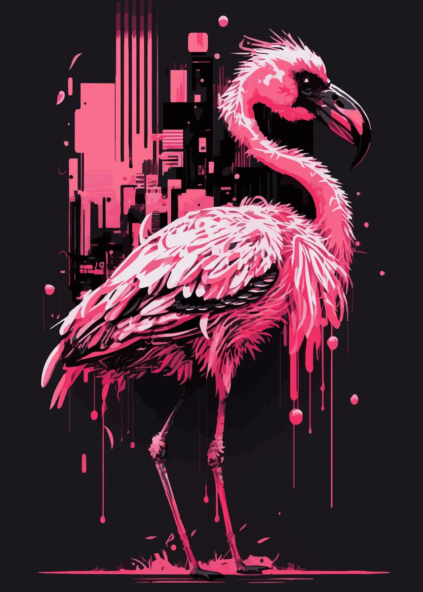 'Flamingo Cyber Animal' Poster, picture, metal print, paint by NikoB ...