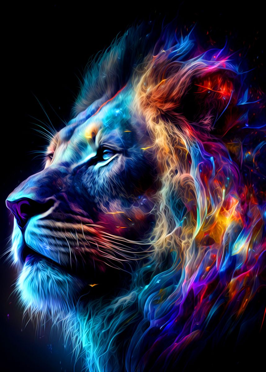 'Colorful Lion' Poster, picture, metal print, paint by minh doan | Displate