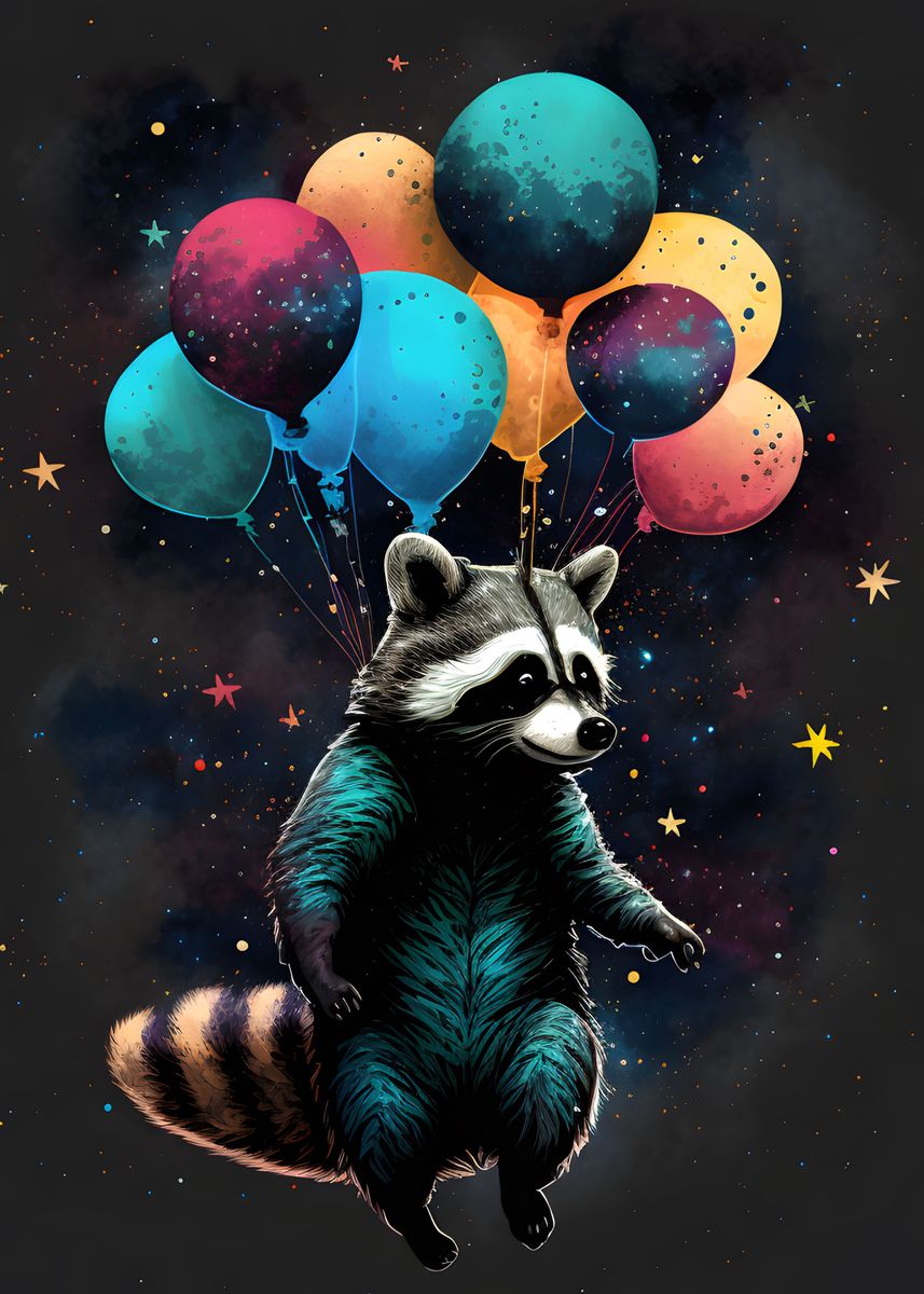 'raccoon with balloons' Poster by ckarts  | Displate