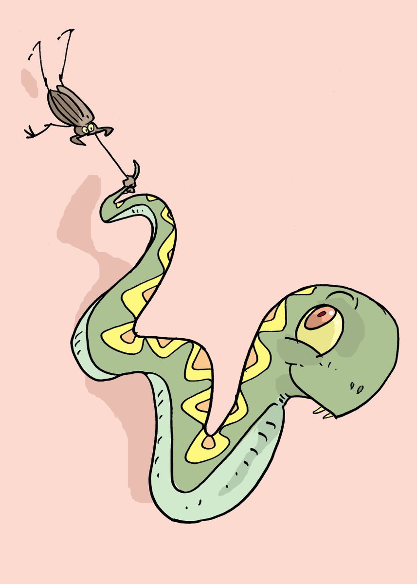 'Snake jumping with beetle' Poster by José Luiz Ohi | Displate