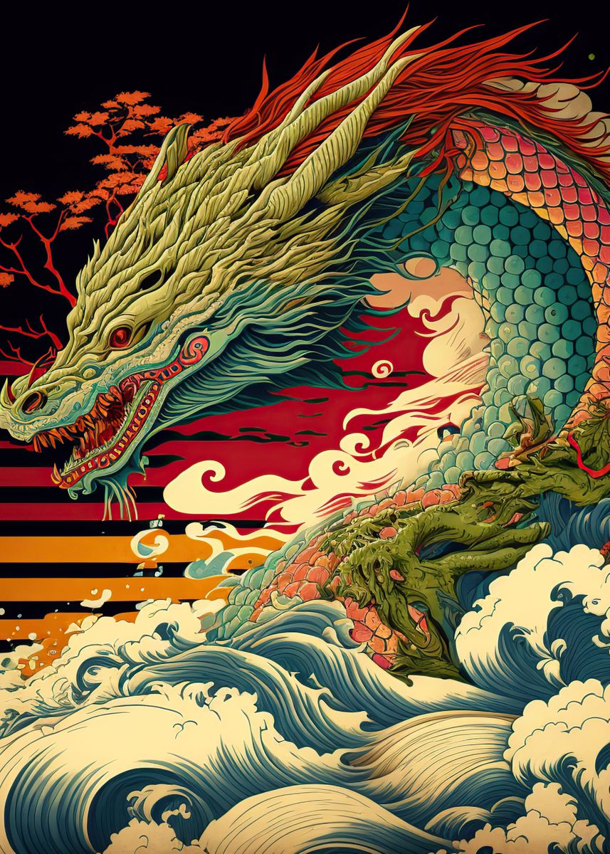 'Dragon in waves ' Poster by lauren akaety | Displate