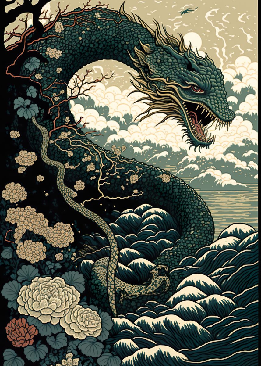 'Snake Ukiyo e Japan China' Poster by Dennex  | Displate