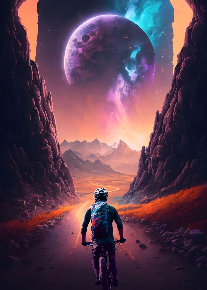 'Mountainbiker in space' Poster by CheTatanka  | Displate