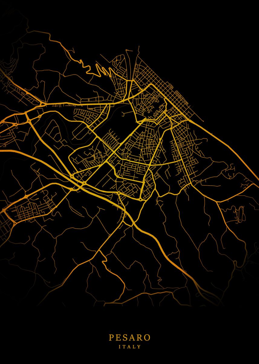 'Pesaro City Map Gold' Poster by Trulaf Design | Displate