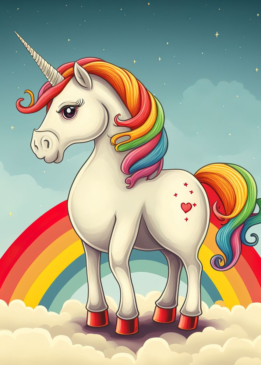 'Adorable rainbow Unicorn ' Poster by Silhouette Anime Art  | Displate
