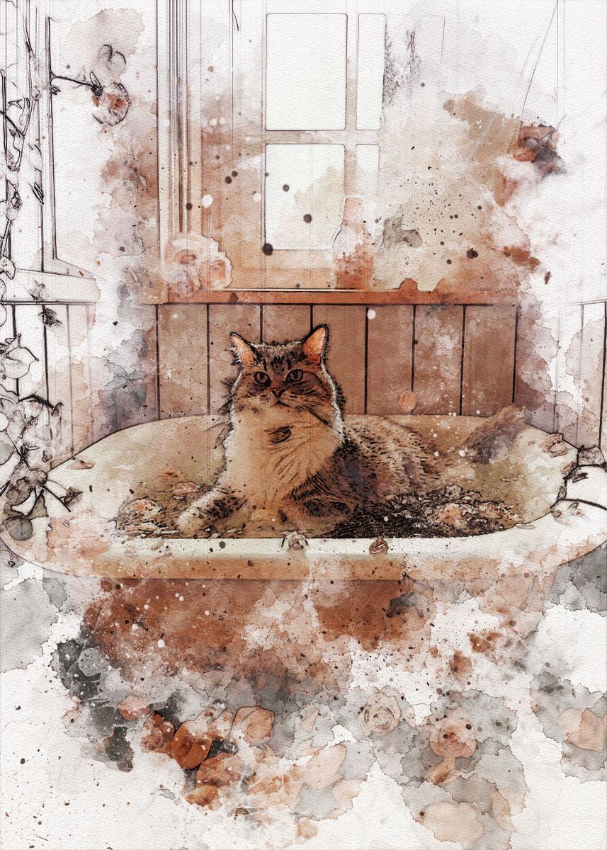 'Cute Cat Bathroom' Poster by kun bin | Displate