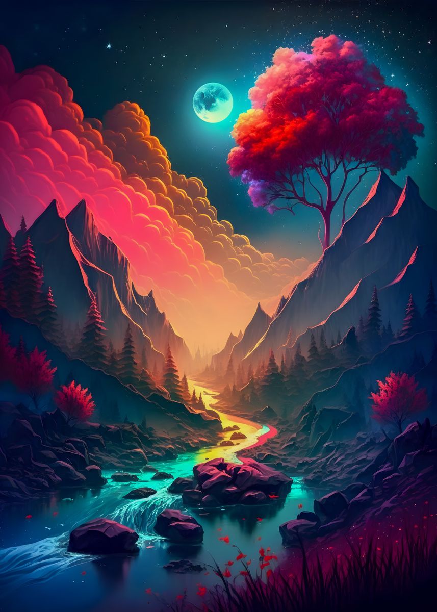 'Colorful night in river' Poster by Muhammad Irsan | Displate