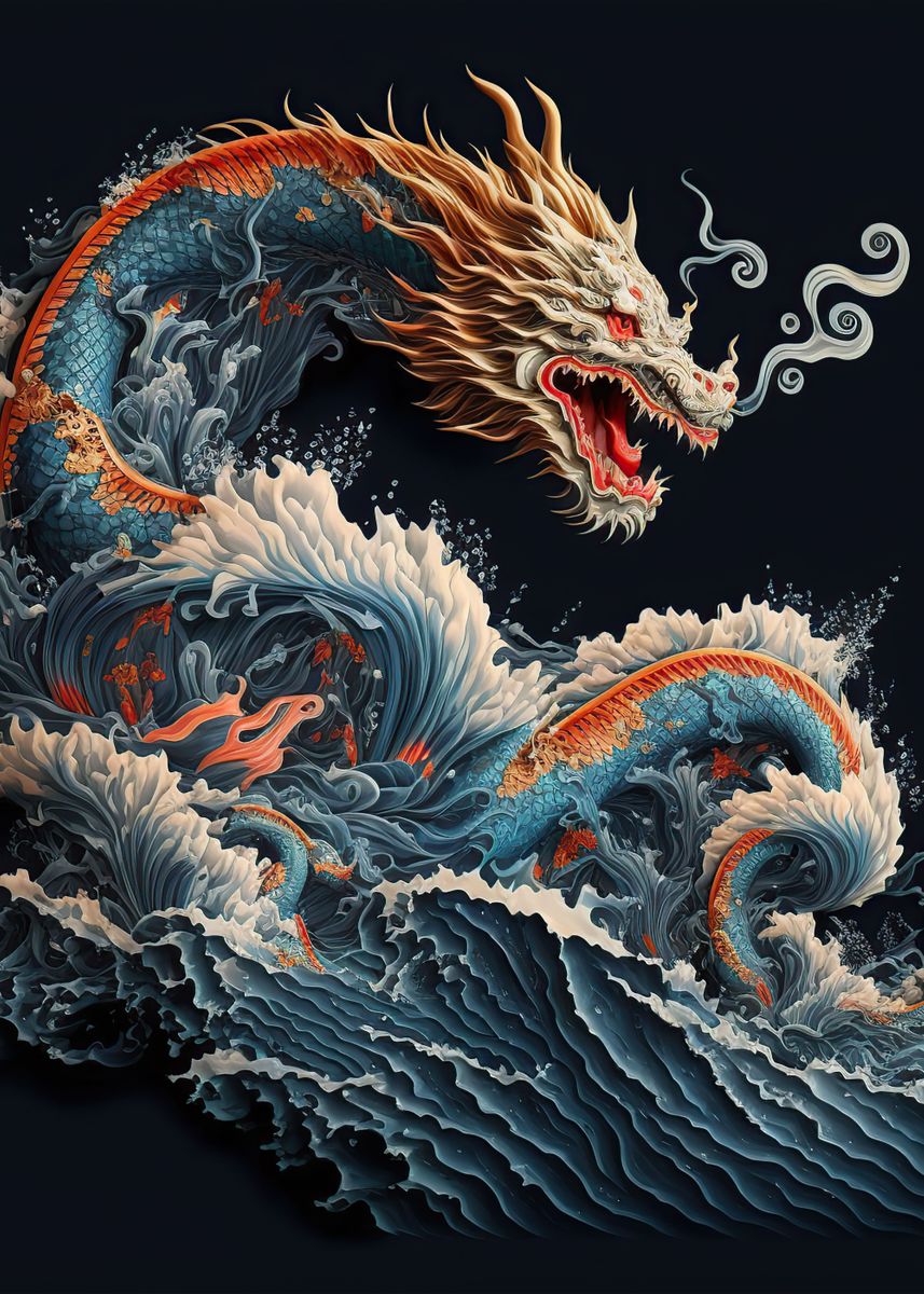 'Dragon in waves ' Poster by lauren akaety | Displate